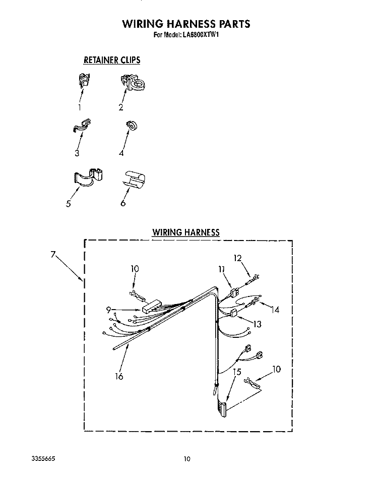 WIRING HARNESS Diagram and Parts List for LA6800XTF1  Whirlpool Washer