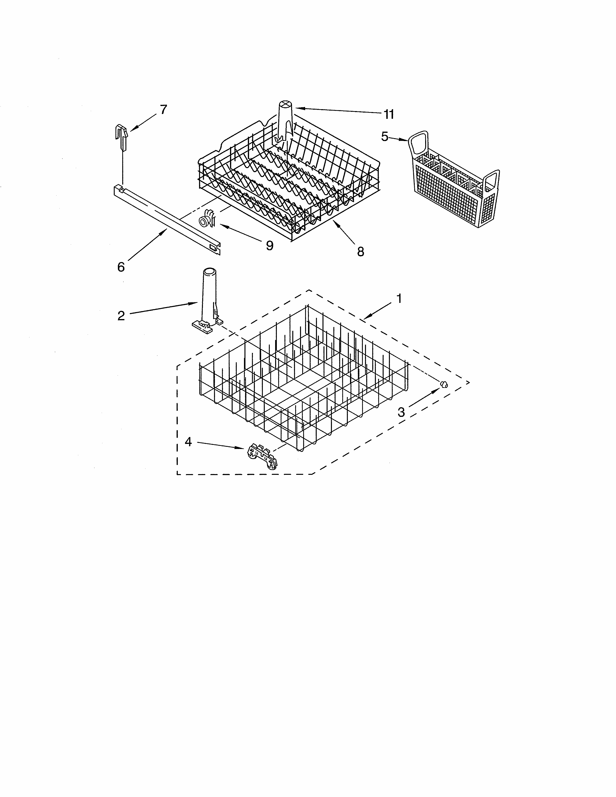 Dishrack Diagram and Parts List for SUD4000HQ1  Whirlpool Dishwasher