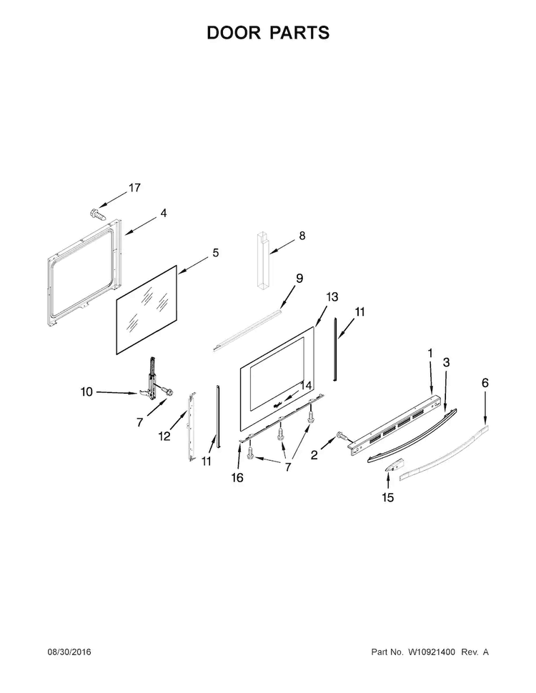 Door Parts Diagram and Parts List for WFG540H0EB1  Whirlpool Range