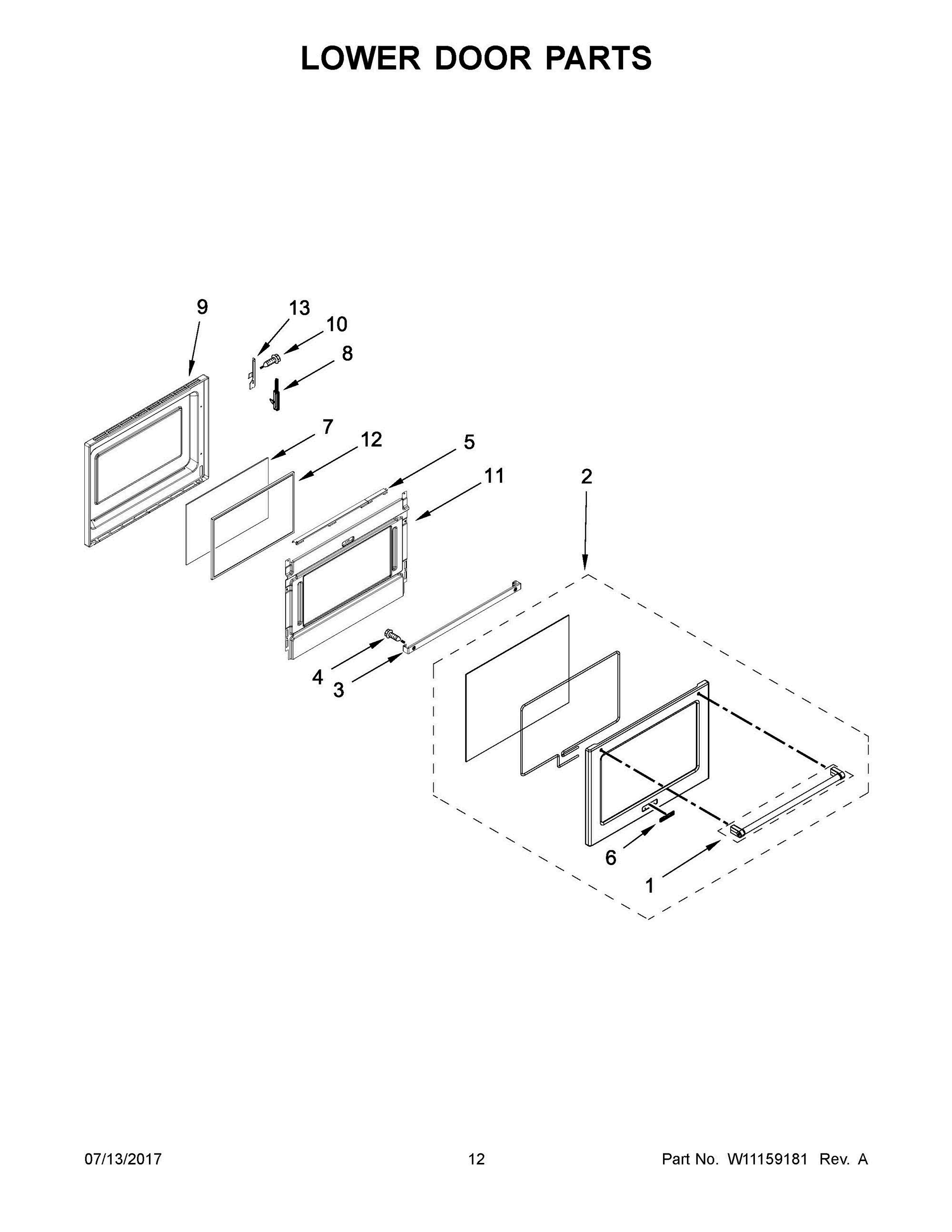 07 - LOWER DOOR PARTS Diagram and Parts List for KFGD500EBS00  Whirlpool Range