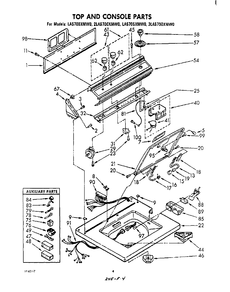 TOP AND CONSOLE Diagram and Parts List for 2LA5700XMW0  Whirlpool Washer