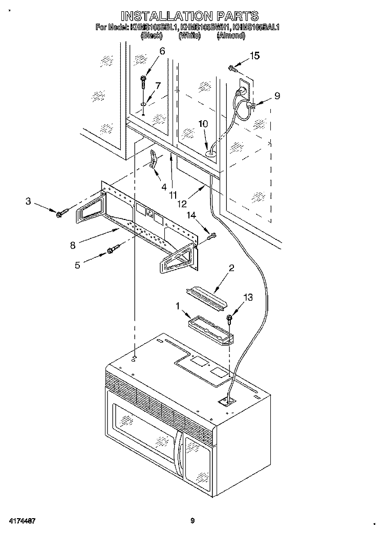 INSTALLATION Diagram and Parts List for KHMS105BBL1  KitchenAid Microwave