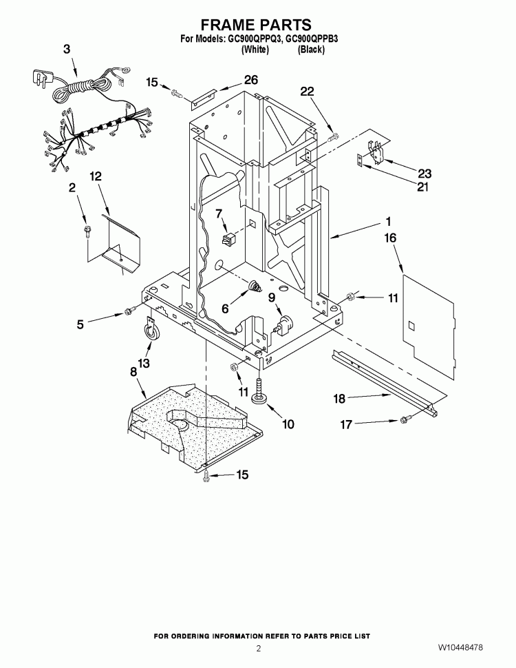 FRAME PARTS Diagram and Parts List for GC900QPPQ3  Whirlpool Trash Compactor
