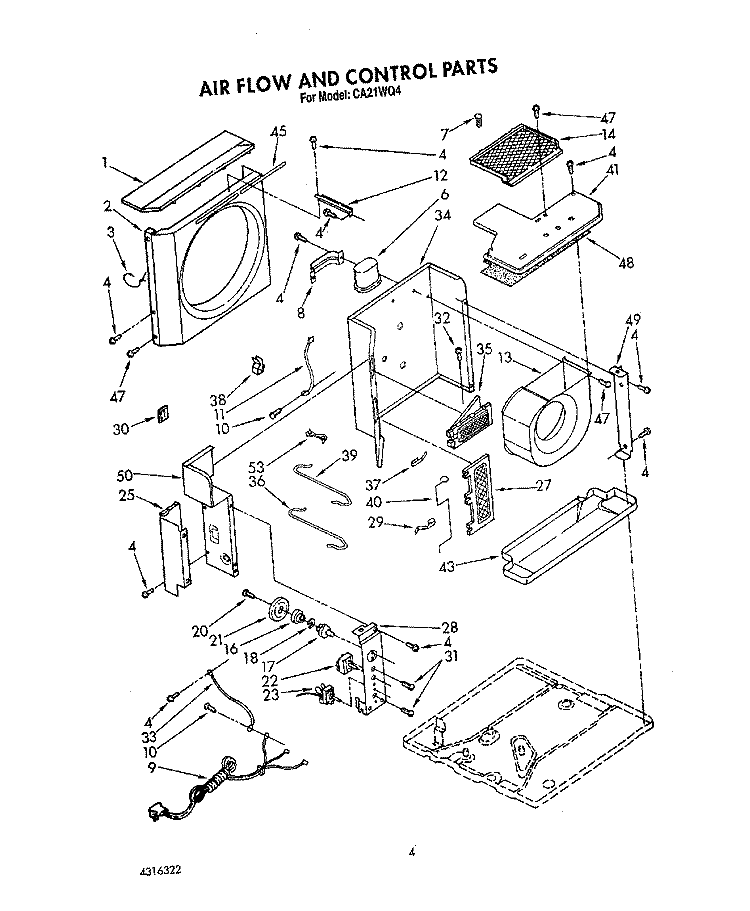 AIR FLOW AND CONTROL Diagram and Parts List for CA21WQ4  Whirlpool Air Conditioner
