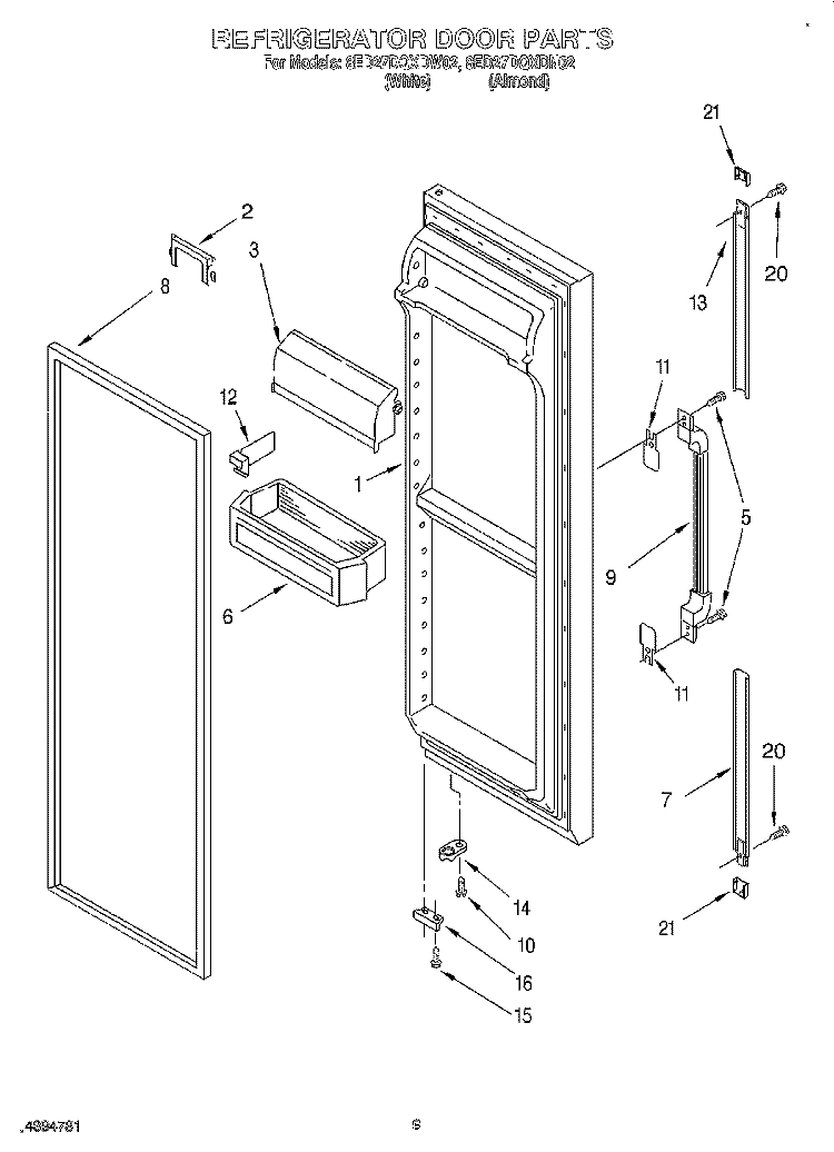 REFRIGERATOR DOOR Diagram and Parts List for 8ED27DQXDN02  Whirlpool Refrigerator
