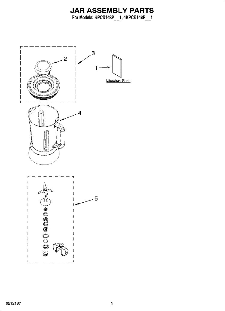 JAR ASSEMBLY PARTS Diagram and Parts List for 4KPCB148PPM1  KitchenAid Blender