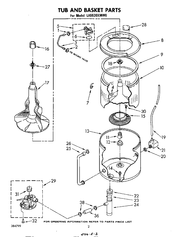 TUB AND BASKET Diagram and Parts List for LA5530XMW0  Whirlpool Washer