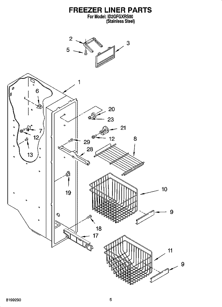 FREEZER LINER PARTS Diagram and Parts List for ID2GFGXRS00  Whirlpool Refrigerator