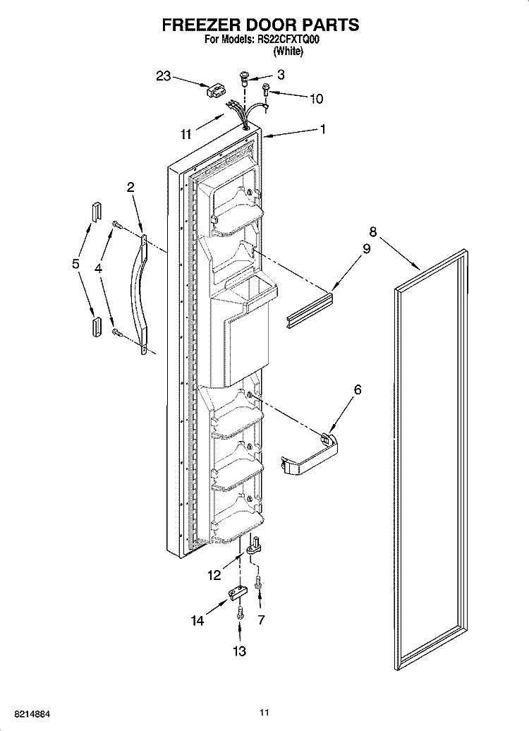 FREEZER DOOR PARTS Diagram and Parts List for RS22CFXTQ00  Roper Refrigerator