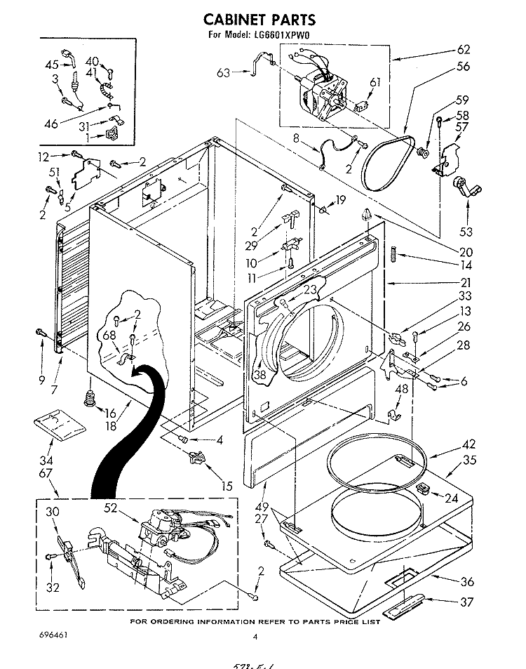 CABINET Diagram and Parts List for LG6601XPW0  Whirlpool Dryer