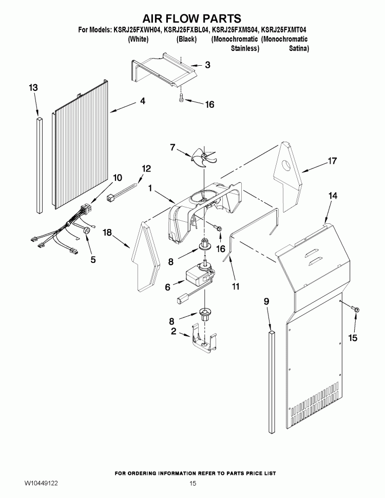 AIR FLOW PARTS Diagram and Parts List for KSRJ25FXBL04  KitchenAid Refrigerator