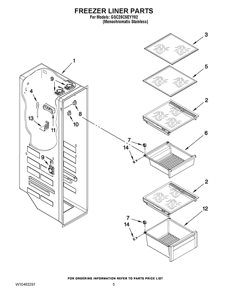 FREEZER LINER PARTS Diagram and Parts List for GSC25C5EYY02  Whirlpool Refrigerator