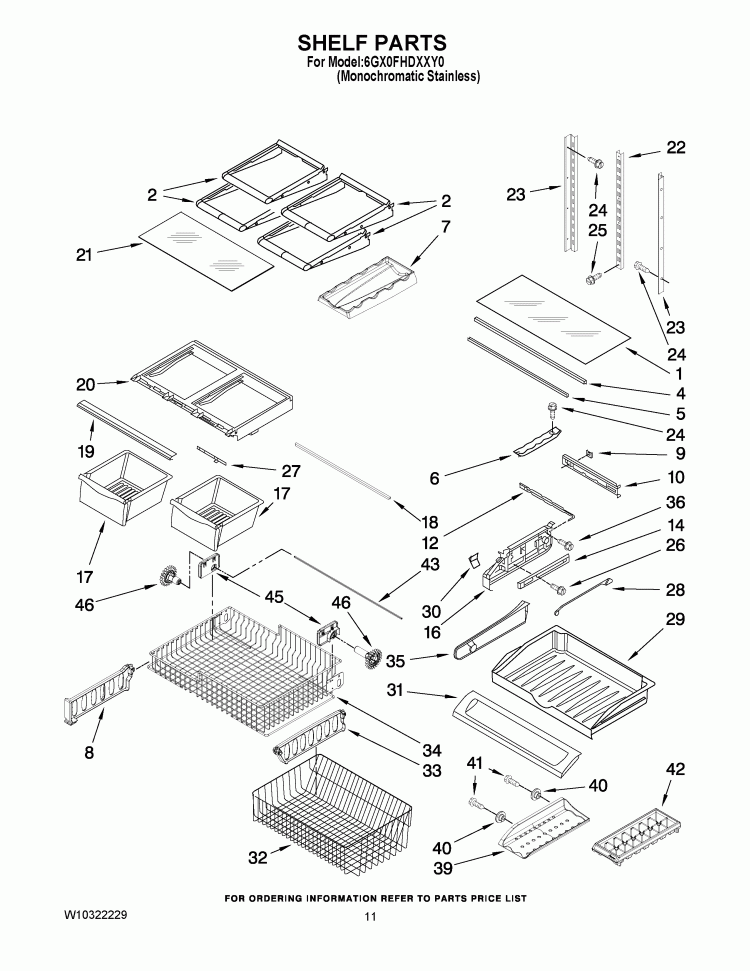 SHELF PARTS Diagram and Parts List for 6GX0FHDXXY0  Whirlpool Refrigerator