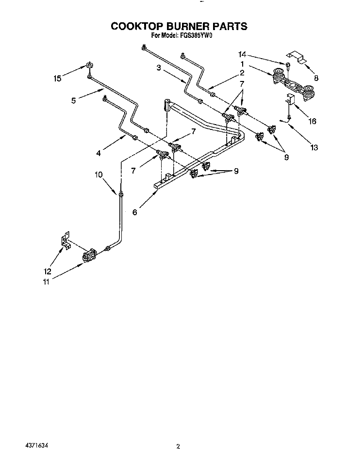 COOKTOP BURNER Diagram and Parts List for FGS385YW0  Roper Range