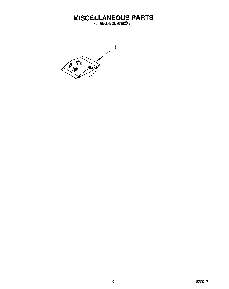 MISCELLANEOUS, LIT/OPTIONAL Diagram and Parts List for DU8016XX5  Whirlpool Dishwasher