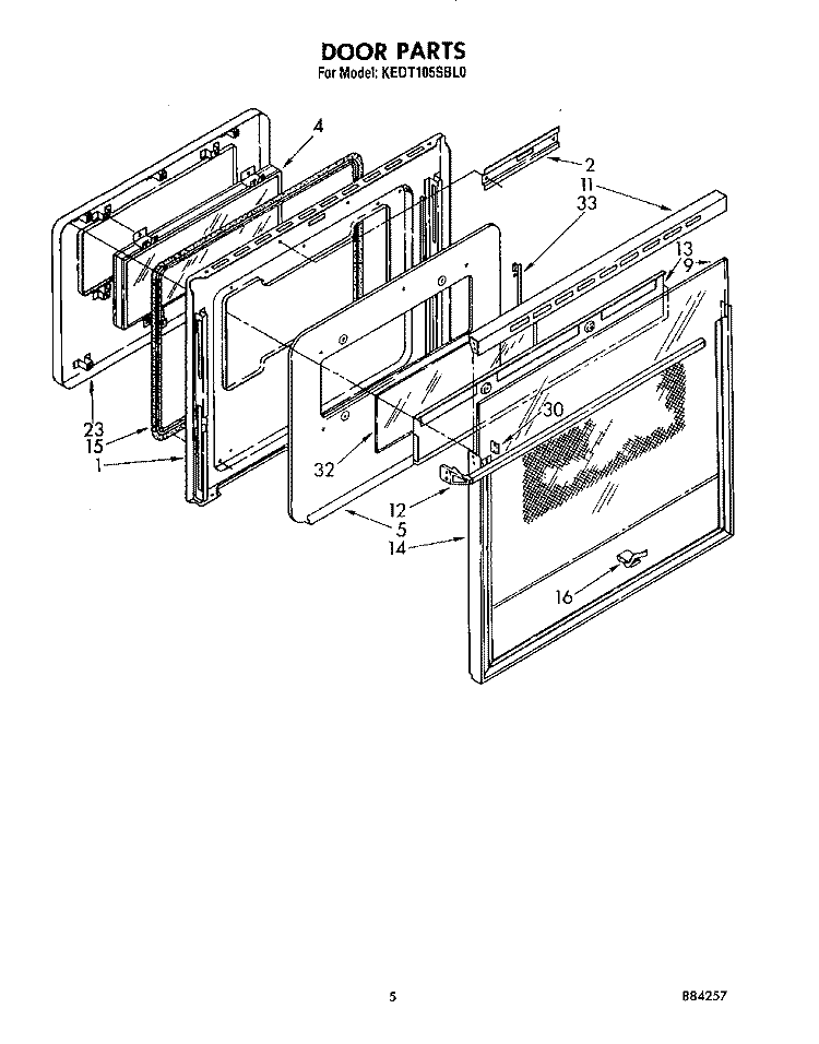 DOOR Diagram and Parts List for KEDT105SBL0  KitchenAid Range