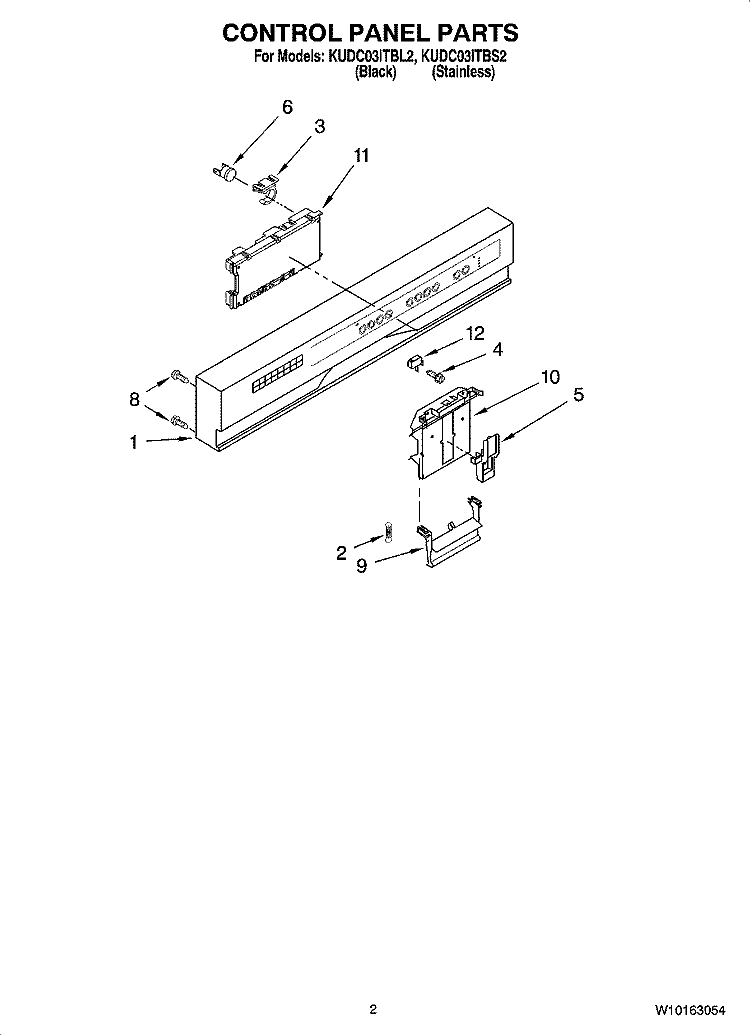 CONTROL PANEL PARTS Diagram and Parts List for KUDC03ITBS2  KitchenAid Dishwasher