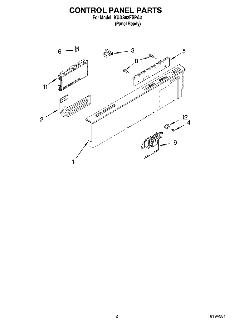 CONTROL PANEL PARTS Diagram and Parts List for KUDS02FSPA2  KitchenAid Dishwasher