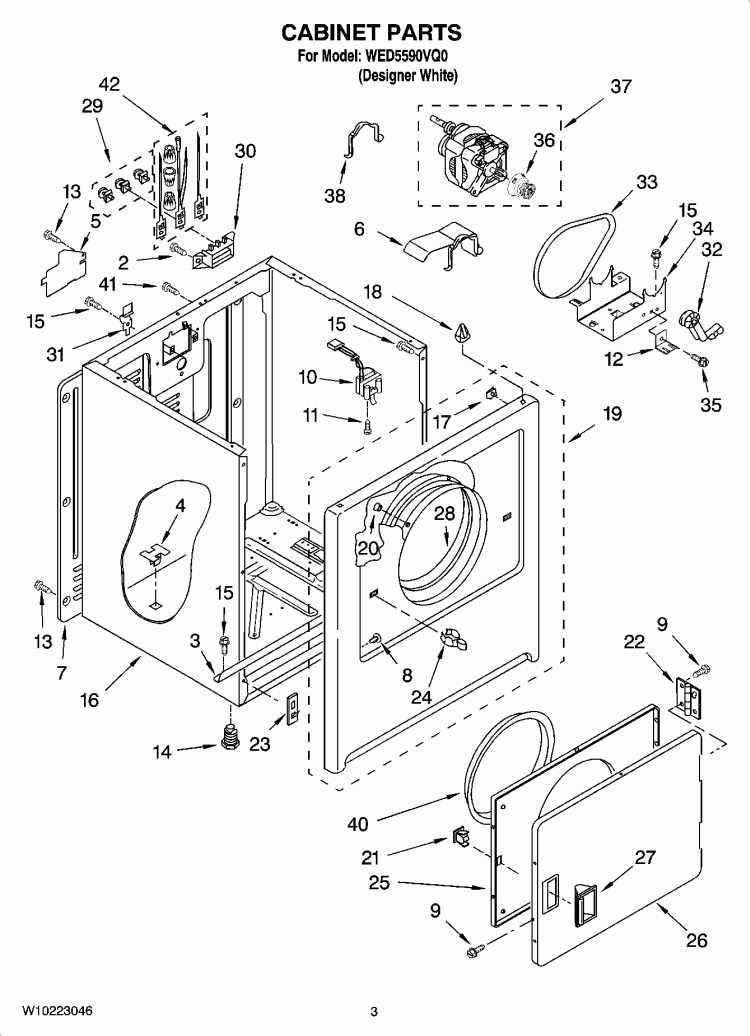 CABINET PARTS Diagram and Parts List for WED5590VQ0  Whirlpool Dryer