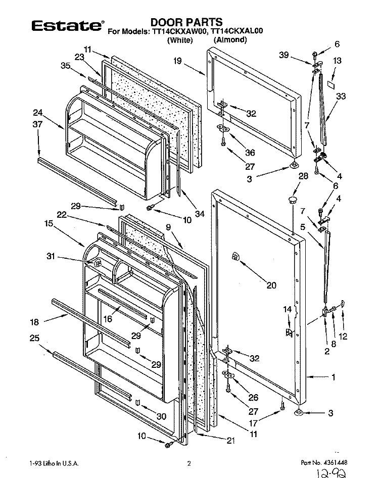 DOOR Diagram and Parts List for TT14CKXAW00  Estate Refrigerator