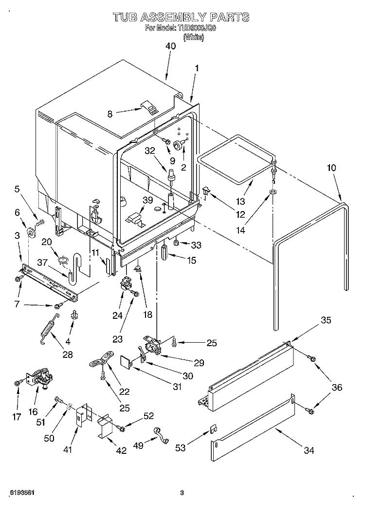 TUB ASSEMBLY Diagram and Parts List for TUD6000JQ0  Estate Dishwasher