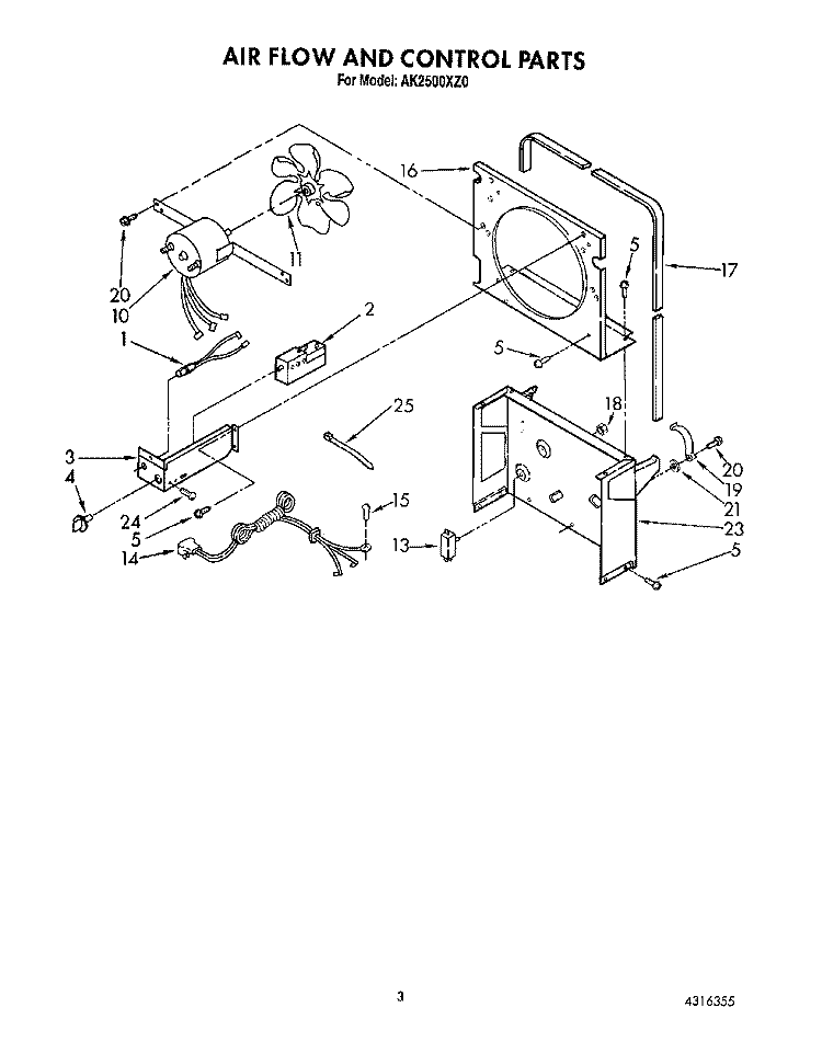SECTION Diagram and Parts List for AK2500XZ0  Whirlpool Dehumidifier