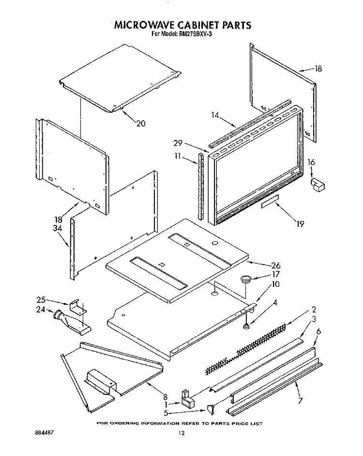 MICROWAVE CABINET, OPTIONAL Diagram and Parts List for RM278BXV3  Whirlpool Microwave Oven Combo