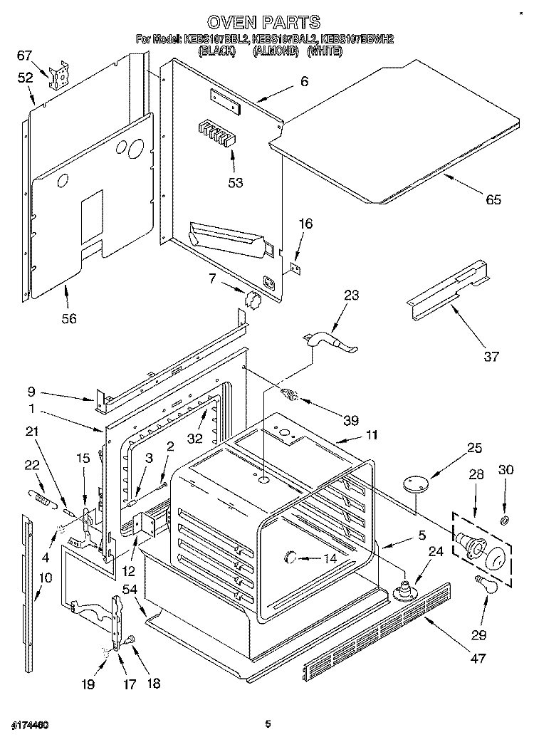 OVEN, LITERATURE Diagram and Parts List for KEBS107BBL2  KitchenAid Wall Oven
