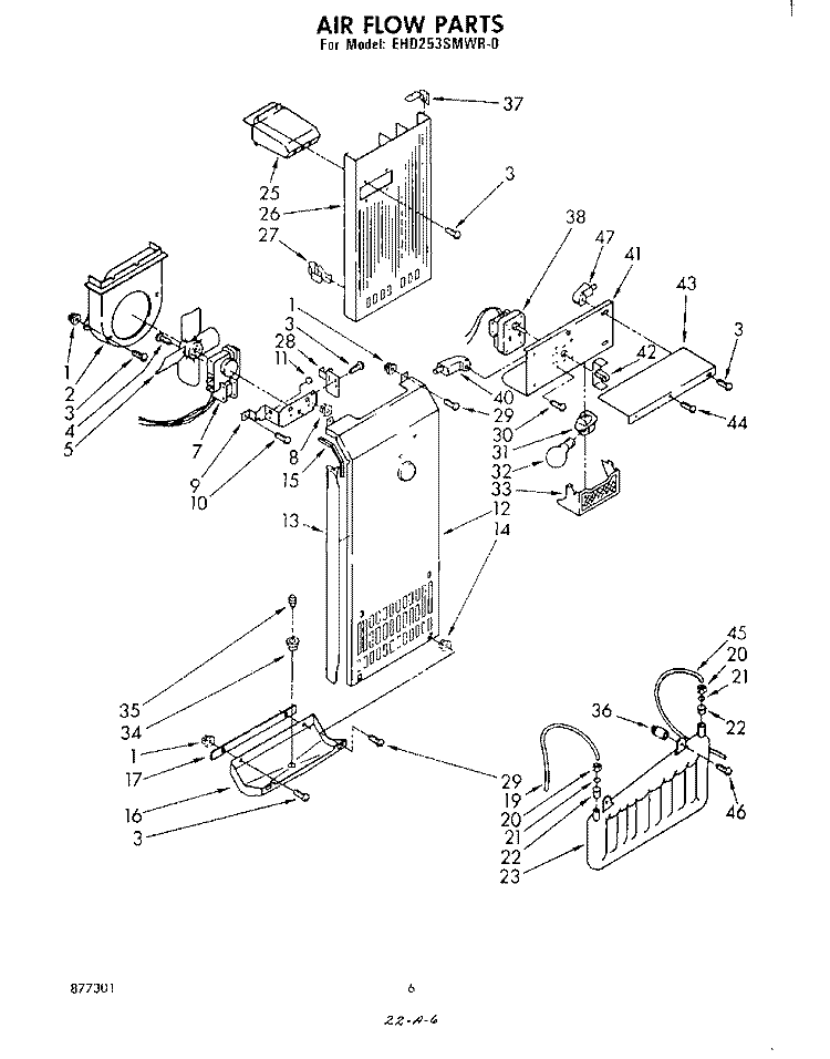 AIR FLOW Diagram and Parts List for EHD253SMWR0  Whirlpool Refrigerator