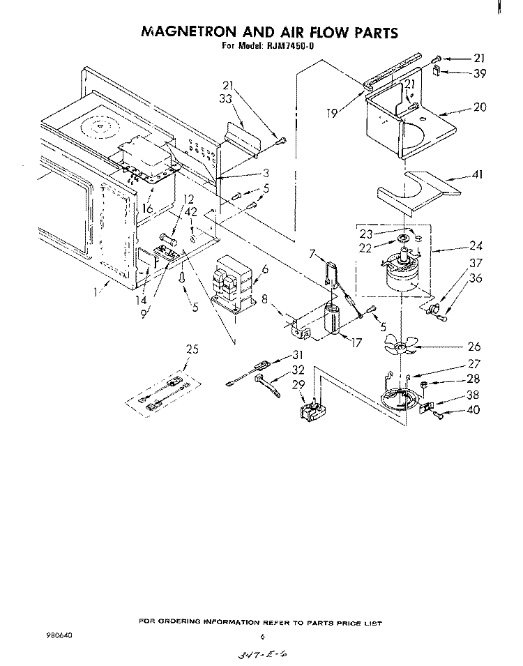 MAGNETRON AND AIR FLOW Diagram and Parts List for RJM74500  Whirlpool Microwave