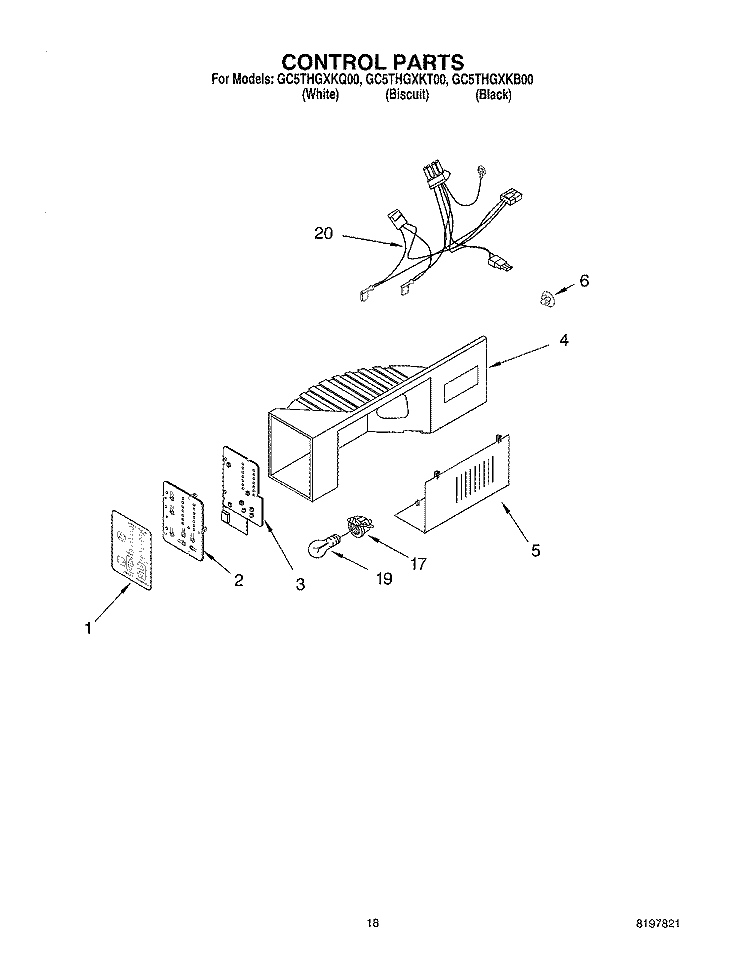 CONTROL PARTS Diagram and Parts List for GC5THGXKB00  Whirlpool Refrigerator