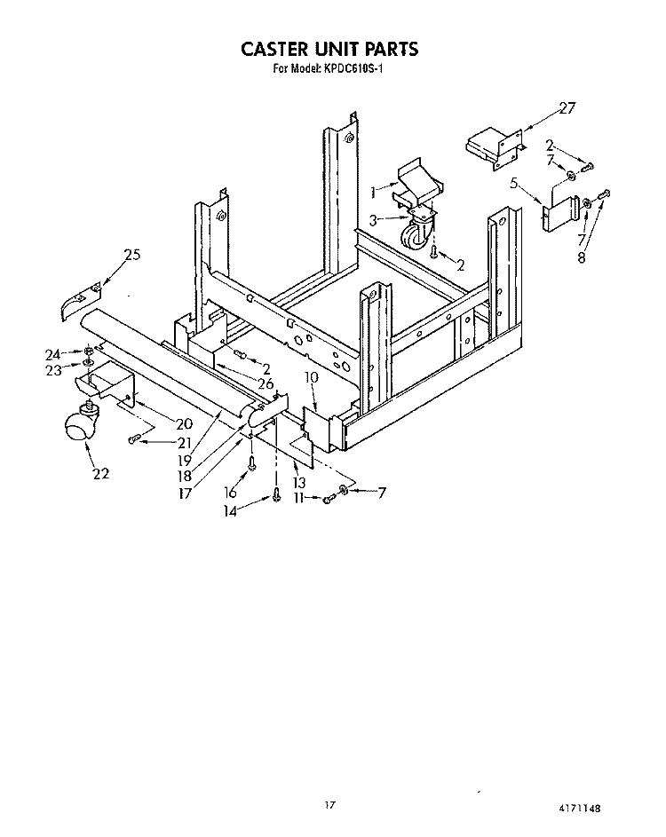 CASTER UNIT Diagram and Parts List for KPDC610S1  KitchenAid Dishwasher