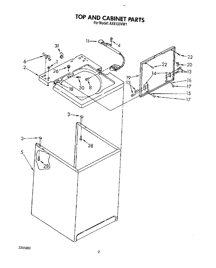 TOP AND CABINET, LIT/OPTIONAL Diagram and Parts List for AX5133VL1  Whirlpool Washer