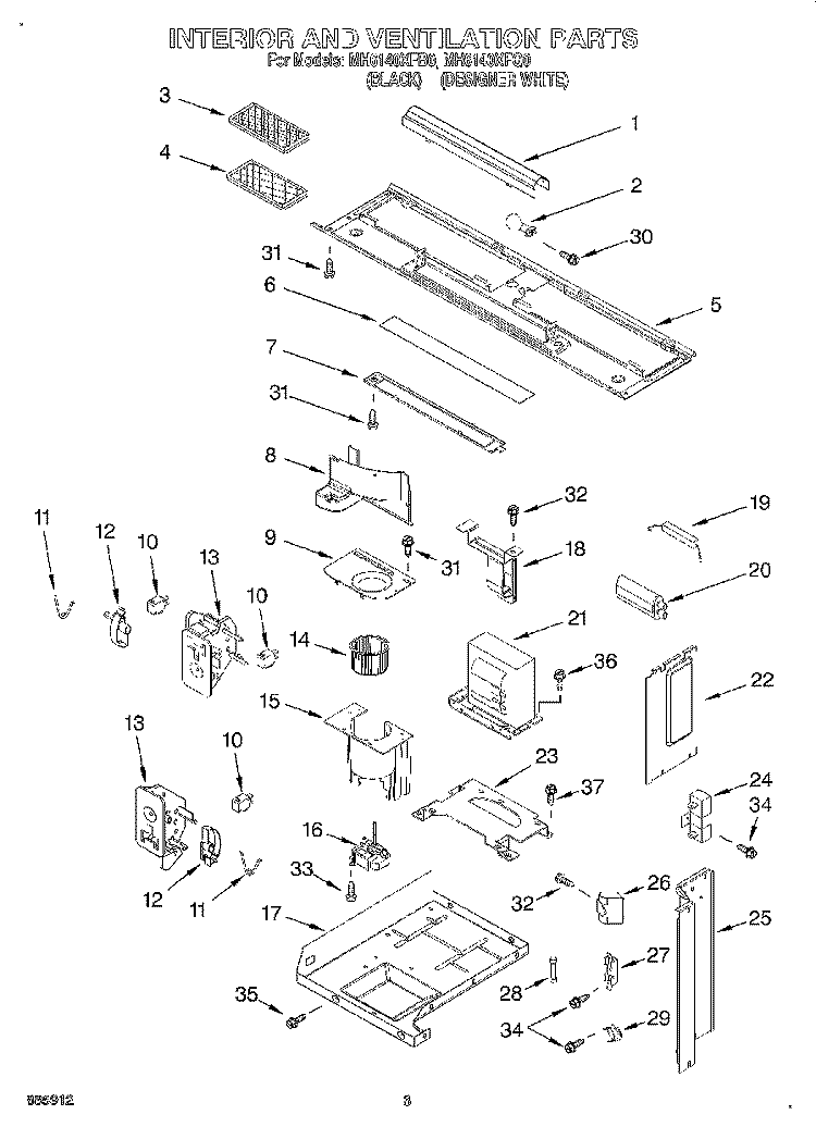 INTERIOR AND VENTILATION Diagram and Parts List for MH6140XFQ0  Whirlpool Microwave