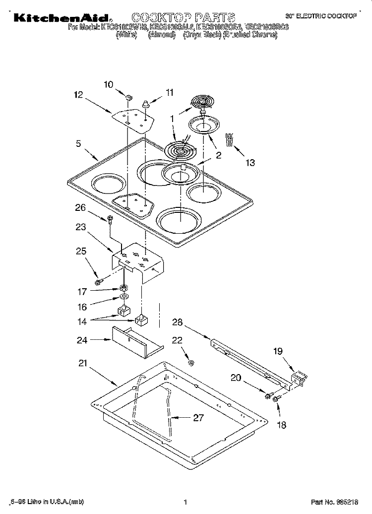 SECTION Diagram and Parts List for KECS100SBC6  KitchenAid Cooktop