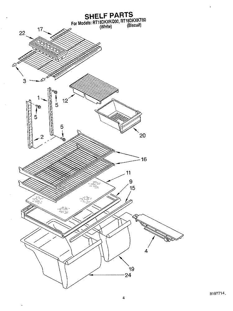 SHELF Diagram and Parts List for RT18DKXKQ00  Roper Refrigerator