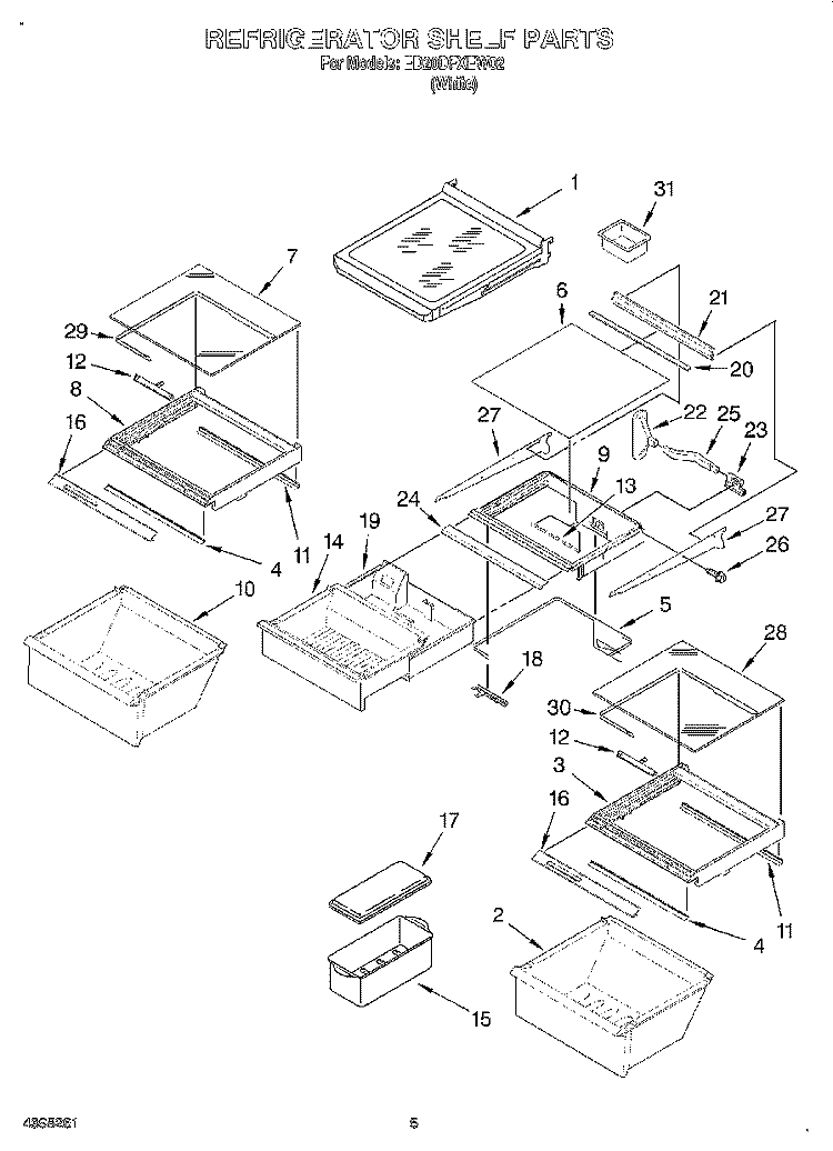 REFRIGERATOR SHELF Diagram and Parts List for ED20DFXEW02  Whirlpool Refrigerator