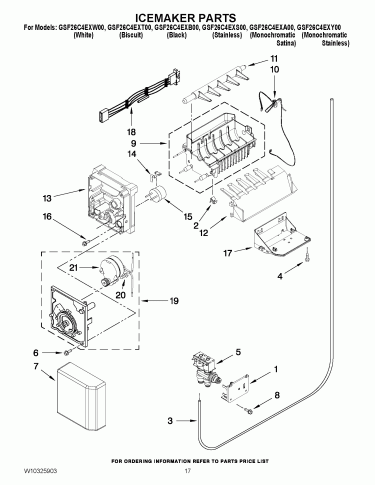 ICEMAKER PARTS Diagram and Parts List for GSF26C4EXW00  Whirlpool Refrigerator
