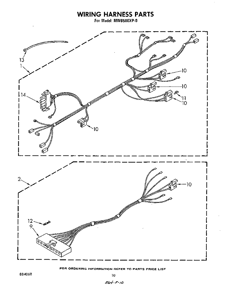 WIRING HARNESS , LIT/OPTIONAL Diagram and Parts List for MW8580XP0  Whirlpool Microwave