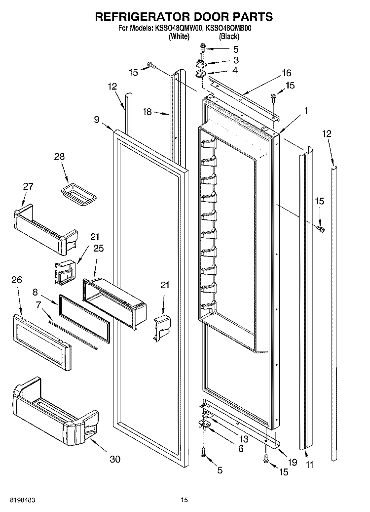 REFRIGERATOR DOOR PARTS Diagram and Parts List for KSSO48QMW00  KitchenAid Refrigerator