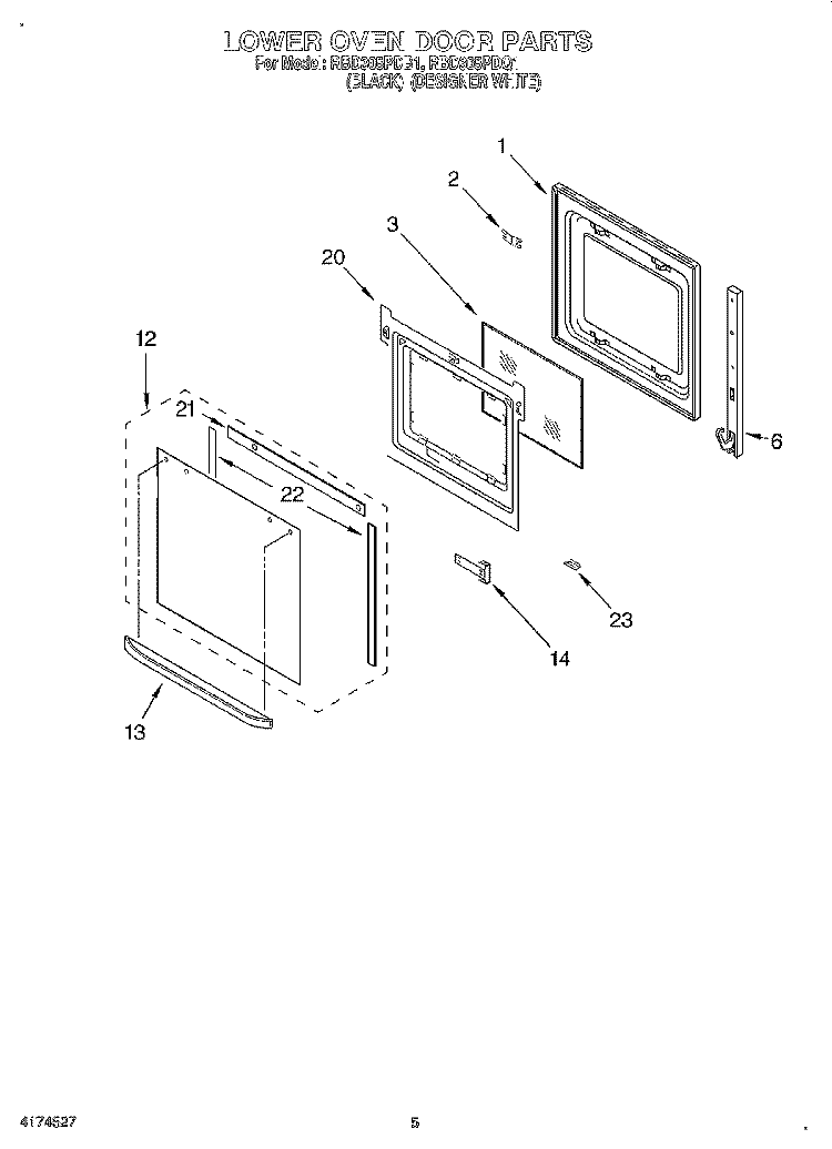 LOWER OVEN DOOR Diagram and Parts List for RBD305PDQ1  Whirlpool Wall Oven