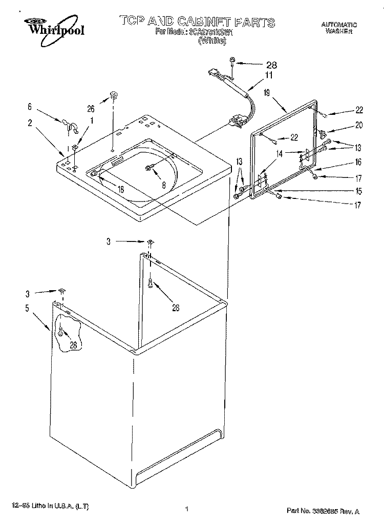 TOP AND CABINET, LIT/OPTIONAL Diagram and Parts List for 3CA2781XSW1  Whirlpool Washer