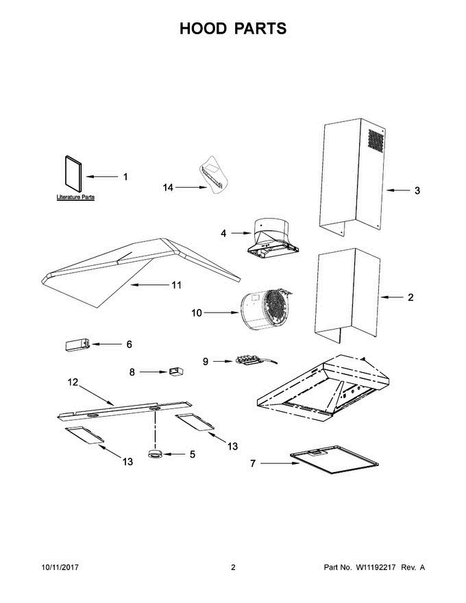02 - Hood Parts Diagram and Parts List for WVW53UC0HV0  Whirlpool Range Hood