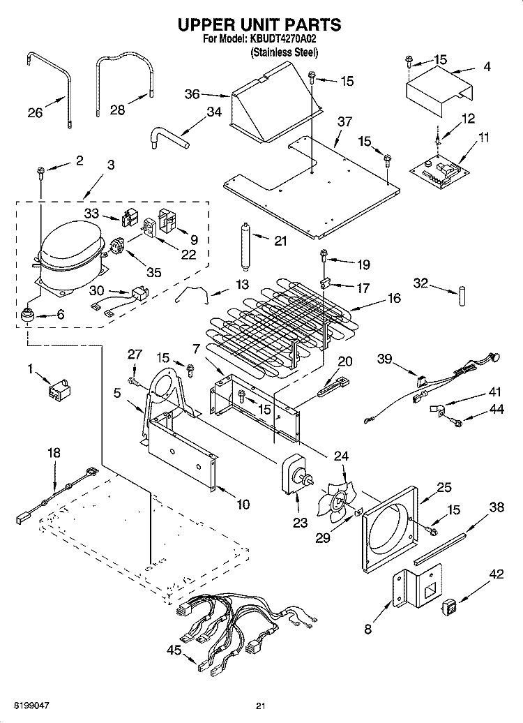 UPPER UNIT PARTS Diagram and Parts List for KBUDT4270A02  KitchenAid Refrigerator