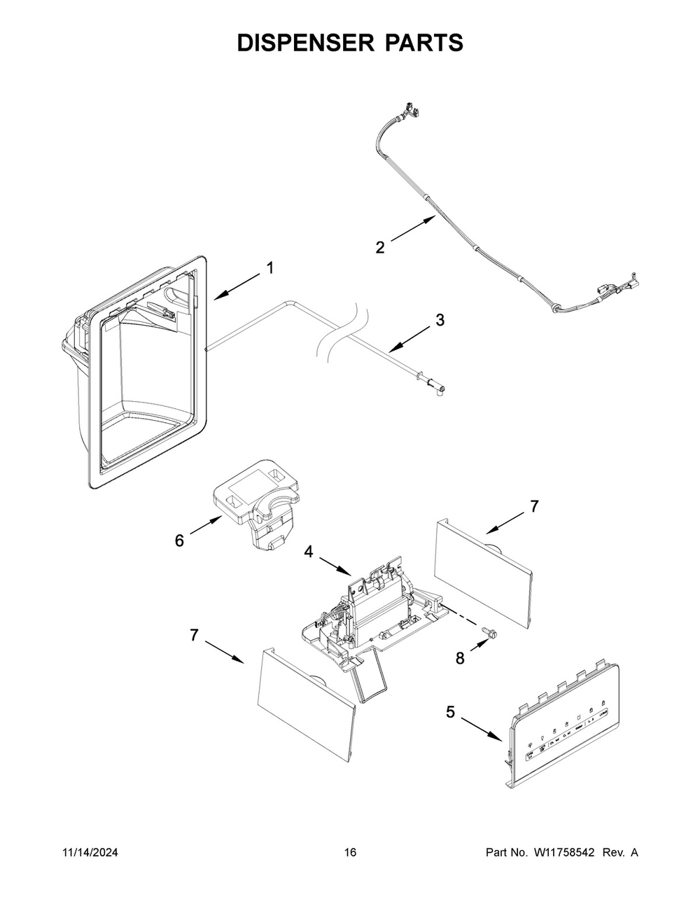 09 - Dispenser Parts Diagram and Parts List for WRS325SDHW11  Whirlpool Refrigerator