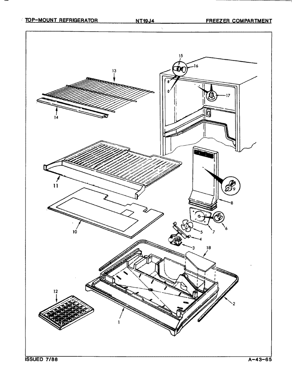 02 - Freezer Compartment Diagram and Parts List for NT19J4  Whirlpool Refrigerator
