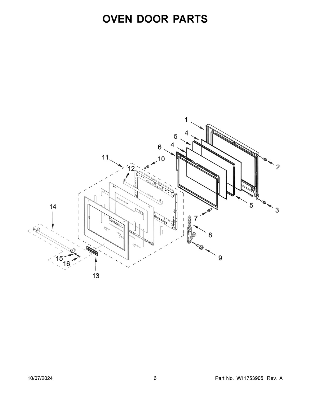 04 - Oven Door Parts Diagram and Parts List for KOEC527PBS01  Whirlpool Microwave Oven Combo