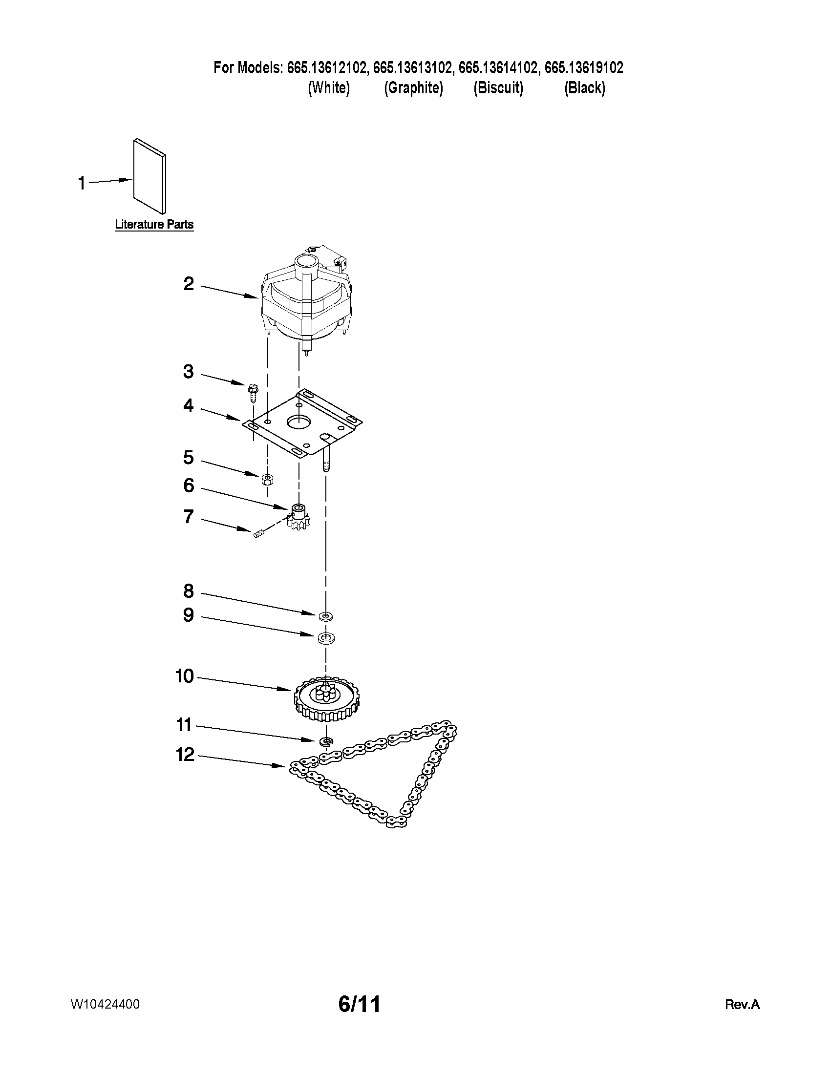 Motor And Drive Parts Diagram and Parts List for 66513612102  Kenmore Trash Compactor
