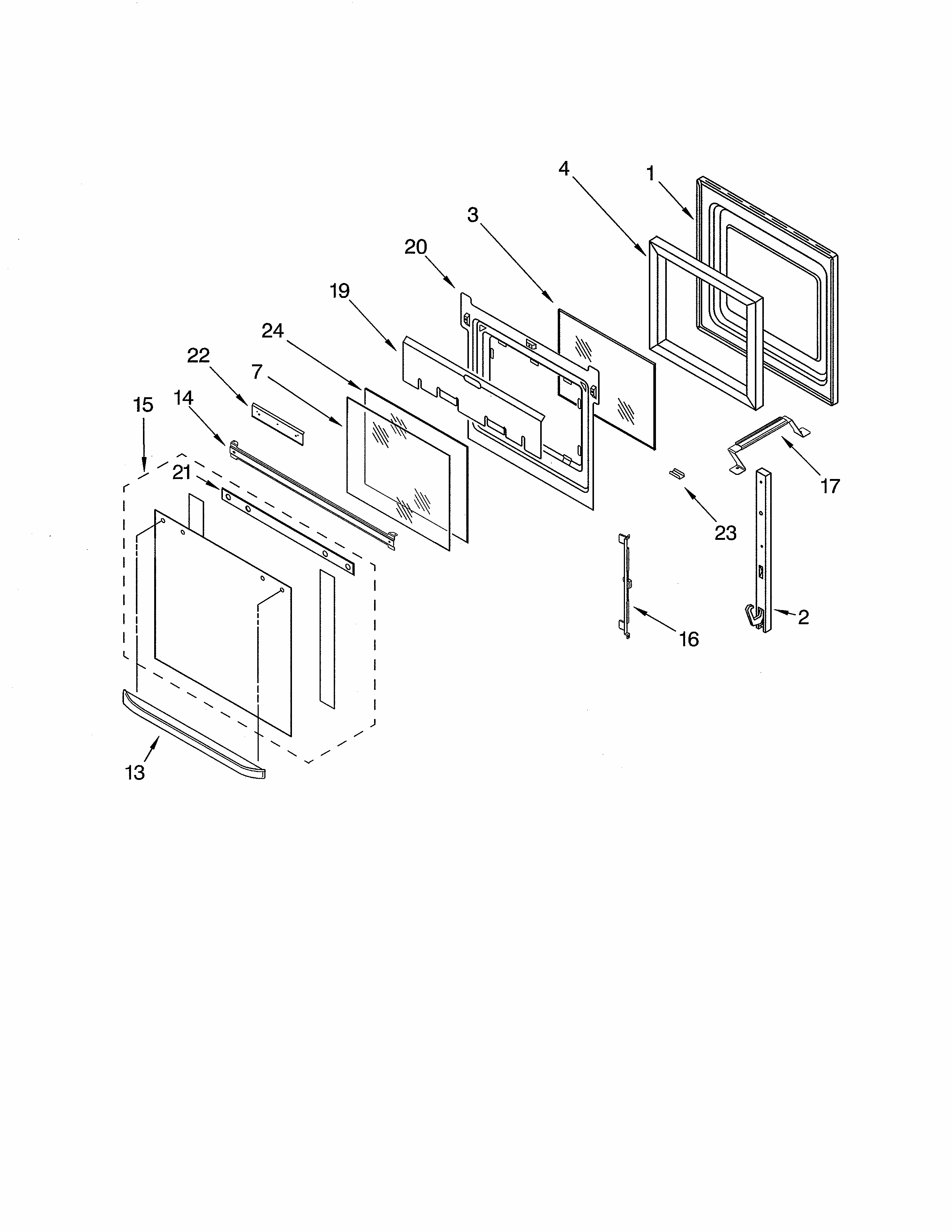 Oven Door Diagram and Parts List for IBS330PRS00  Whirlpool Wall Oven