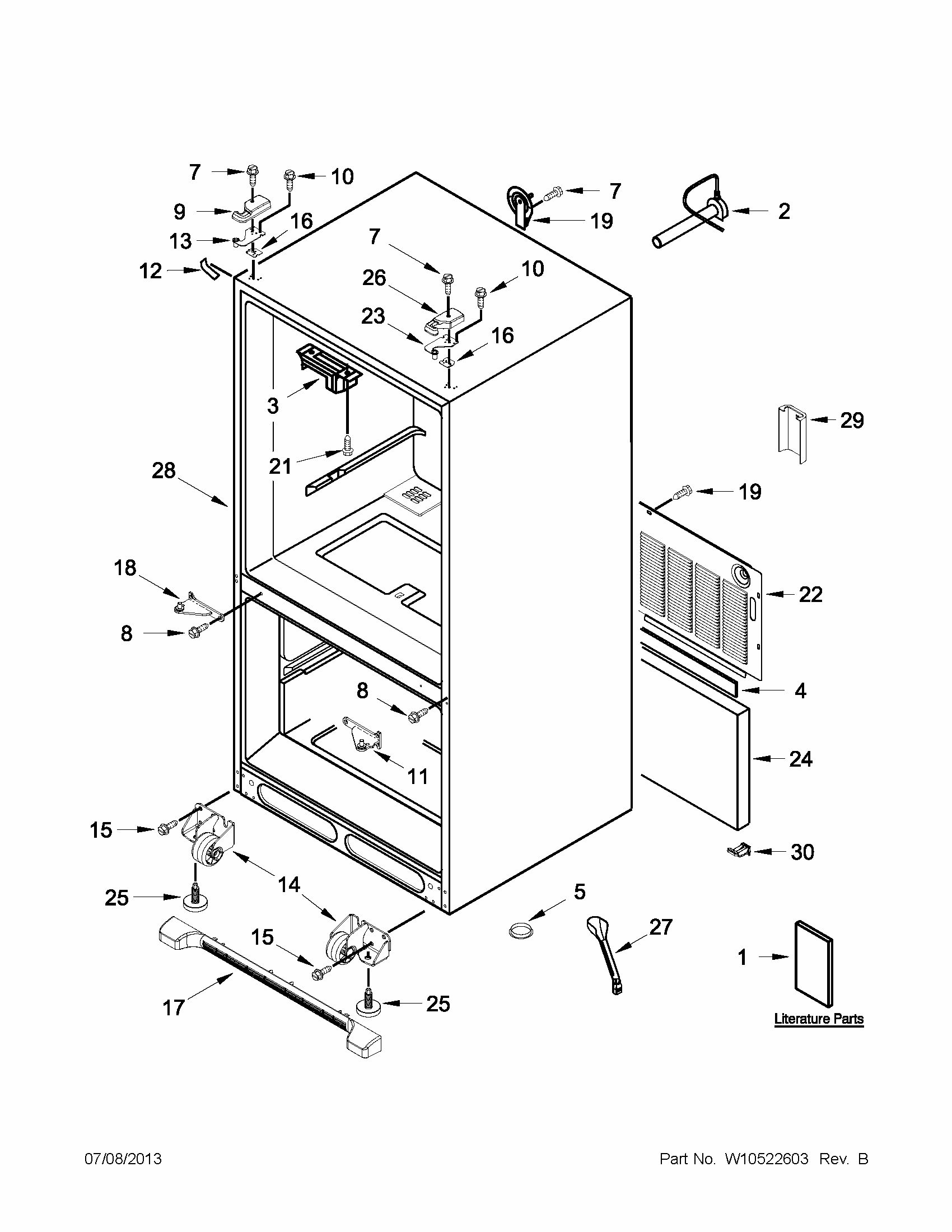 Cabinet Parts Diagram and Parts List for 59672013015  Kenmore Refrigerator